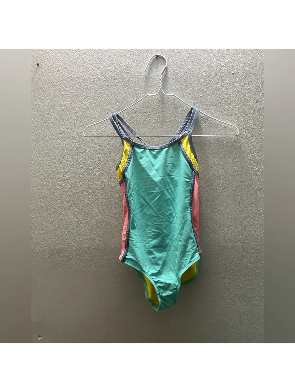 Girls Wonder Nation Medium 7-8 Teal Yellow Coral block one piece swimsuit Tote11